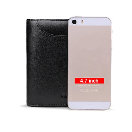 Men's genuine leather wallet by OKEYWOW featuring a zipper, card slots, and a compact short design for business and everyday use.