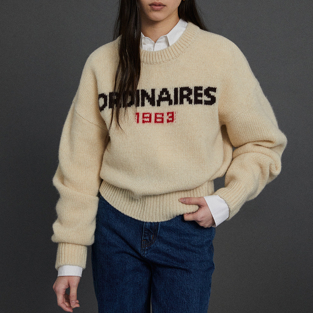 Winter New South Korea Dongdaemun Loose-fitting Casual Round-neck Retro Alphabet Knitwear Sweater