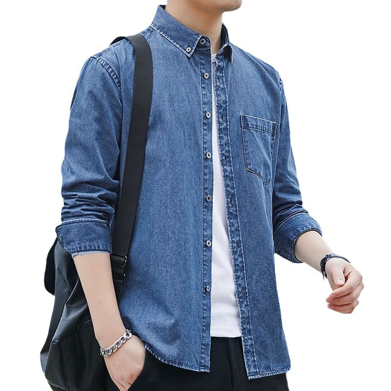 Men's Cotton Denim Thick Coat Long Sleeve Shirt Loose Casual Shirt