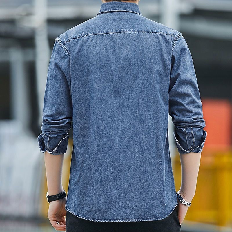 Men's Cotton Denim Thick Coat Long Sleeve Shirt Loose Casual Shirt