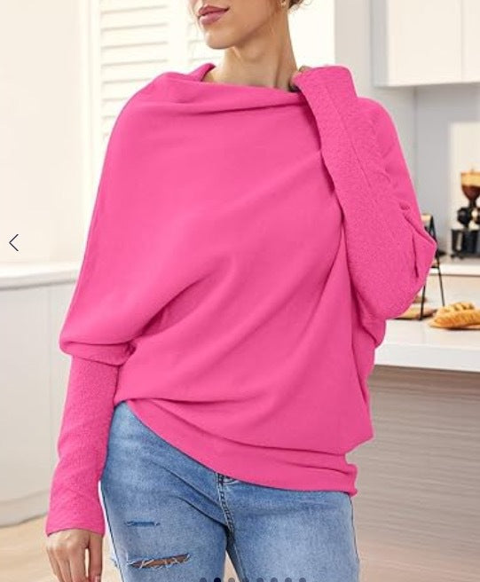 Women's Graceful And Fashionable Solid Color Round Neck Long Sleeve