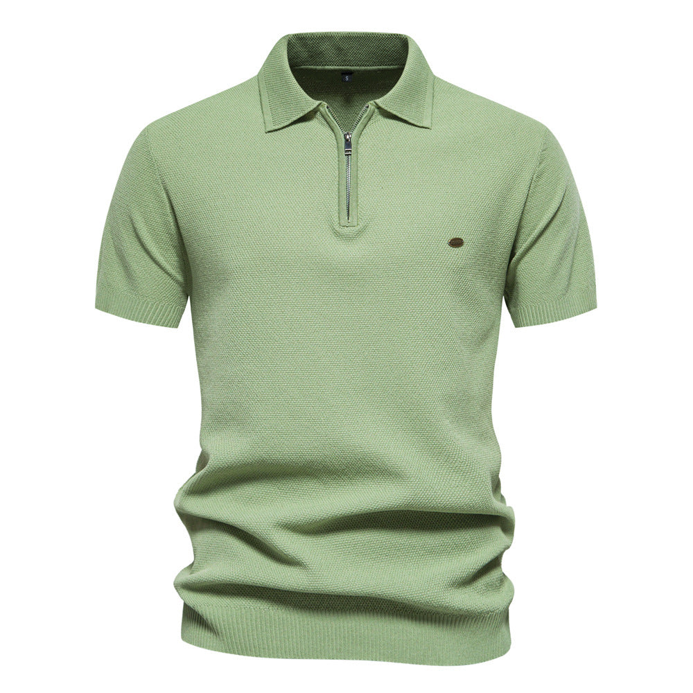 Men's Lapel Knitted Short Sleeve Solid Color Simple