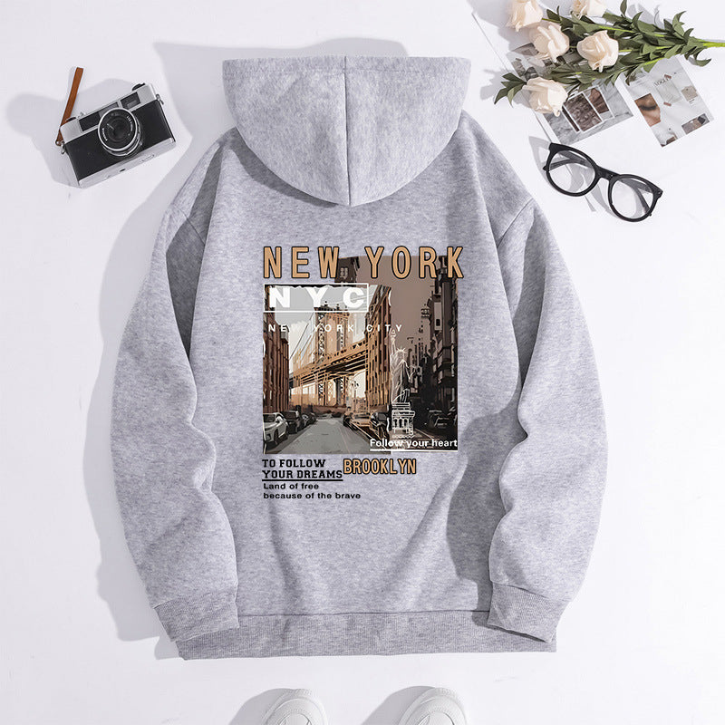 Autumn And Winter Printing Hooded Fleece-lined Women's Sweater