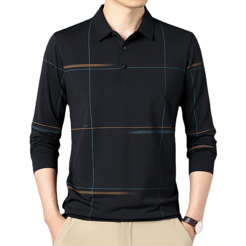 Middle-aged Lapel Long Sleeve Men's Casual And Comfortable Striped