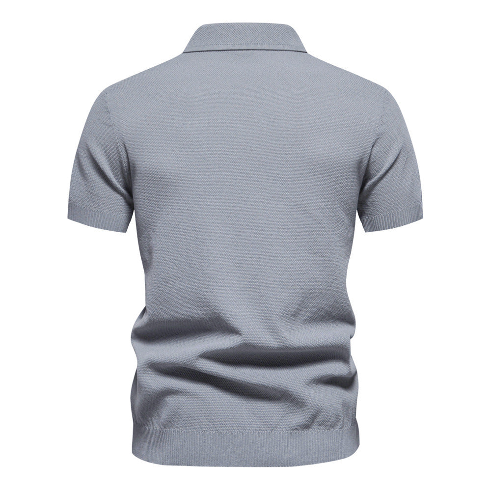 Men's Lapel Knitted Short Sleeve Solid Color Simple