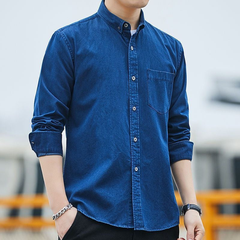 Men's Cotton Denim Thick Coat Long Sleeve Shirt Loose Casual Shirt