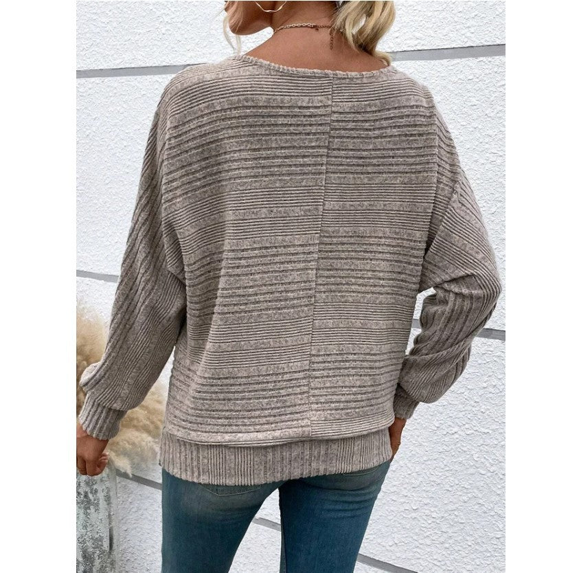 Women's Casual Solid Color Long Sleeved Round Neck Patchwork Pullover