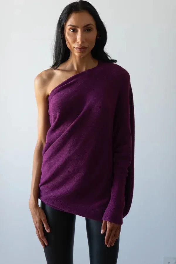 Women's Graceful And Fashionable Solid Color Round Neck Long Sleeve