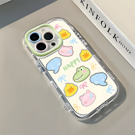 OKAYWOW iPhone cartoon duck case for 13-17 models, shockproof soft cover with playful duck design and vibrant colors.