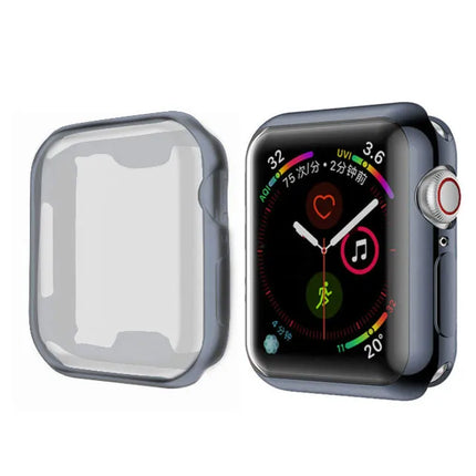 Apple Watch silicone bumper case and screen protector by OKEYWOW for Series 9, 8, 7, SE, 45mm and 40mm models in black