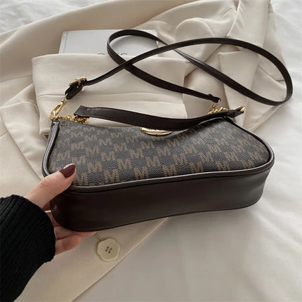 Vintage M Letter Crossbody Bag PU Leather Shoulder Messenger Tote Handbag Purse