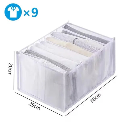 OKEYWOW underwear drawer organizer with compartments for bras, jeans, and scarves, designed for closet storage and wardrobe division