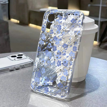 OKEYWOW flower silicone shockproof iPhone case for iPhone 11 to 17, soft cover with floral design and raised edges.