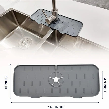 OKEWOW kitchen silicone faucet mat sink splash catcher, absorbent pad and drain protector for countertop and sink protection.