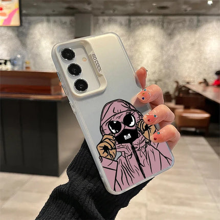 Samsung smartphone case with masked character design, laser PC and TPU shockproof cover for Galaxy A series models.