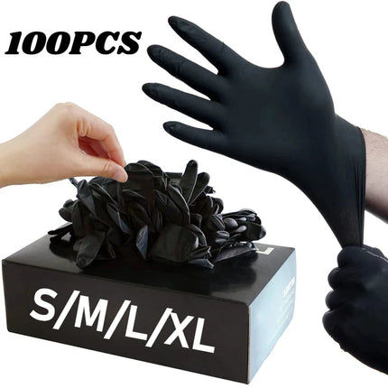 NitraGuard Black Nitrile Disposable Gloves Latex Free for Cleaning Mechanic & Beauty Use