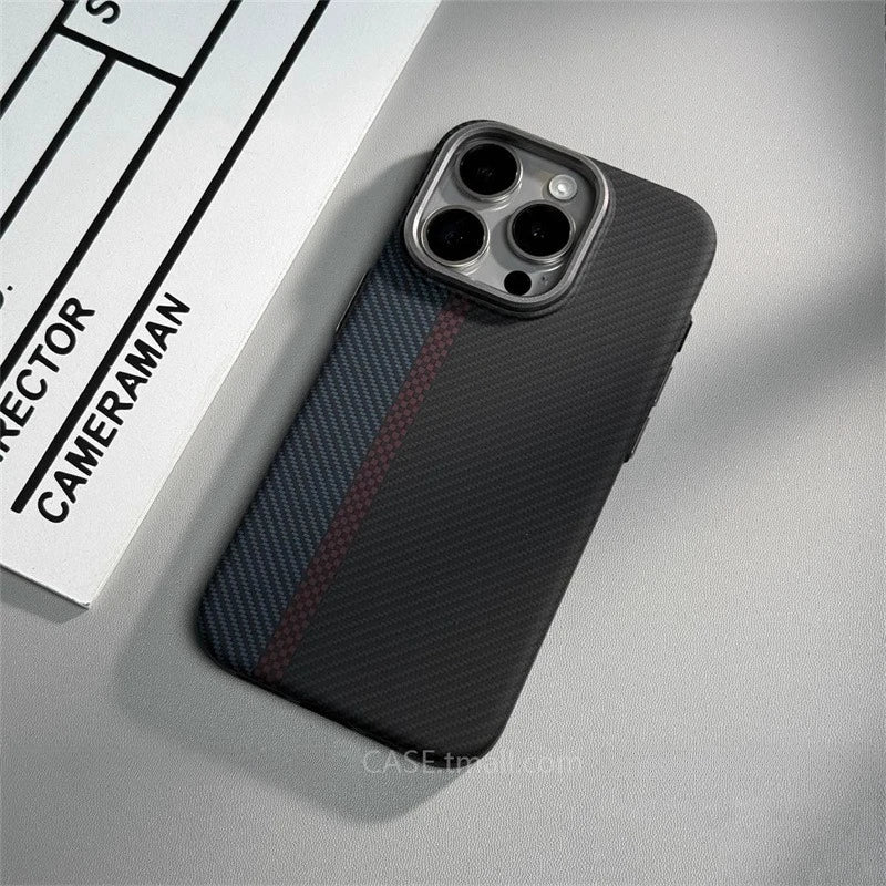 Relief Carbon Fiber MagSafe Case for iPhone 15 Pro Max 16 17 Pro Phone Cover Camera Metal Lens Protective Shell Hard PC Fundas