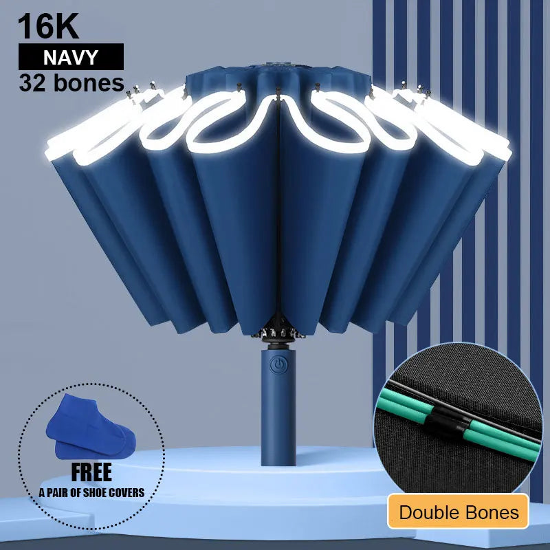 16K Double Bones Large Umbrella Men Womens Windproof Compact Umbrellas Automatic Fold Business Luxury Sun Rain Umbrella Travel