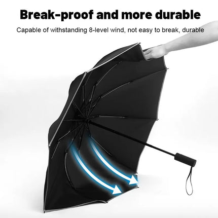 OkeyWOW men's large automatic umbrella with 12 bones, double-layer windproof design, luxury business rain parasol in open position