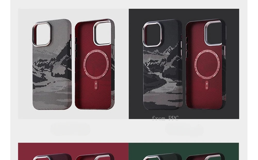 Abstract Landscape Relief MagSafe Phone Case for iPhone 16 15 14 Pro Max 16Pro Wireless Charging Alloy Lens Shield Hard PC Cover