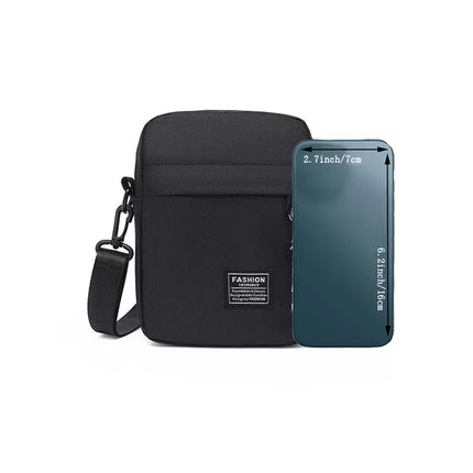 Men’s nylon shoulder bag by OKEYWOW with a single strap, suitable for school and daily use, shown in a compact crossbody style.