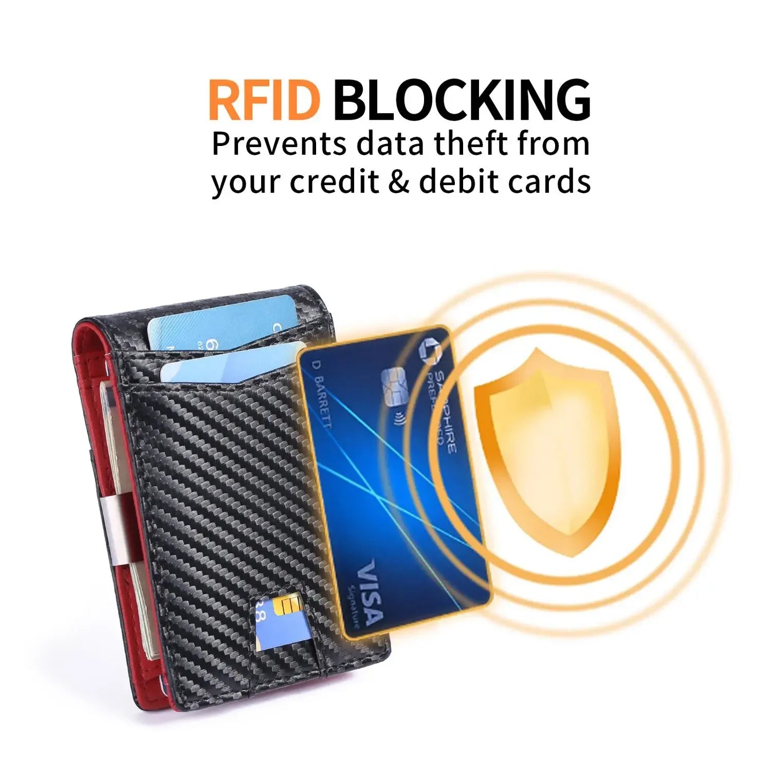 RFID Blocking Dollar Clip Design,Ultra-Thin Carbon Fiber Wallet for Men - Slim Synthetic Leather Card Holder Minimalist Style