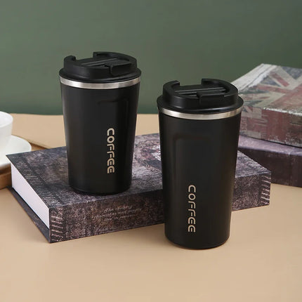 OkeyWOW stainless steel travel coffee mug with 350ml and 500ml capacity, leak-proof insulated thermos bottle with vacuum insulation
