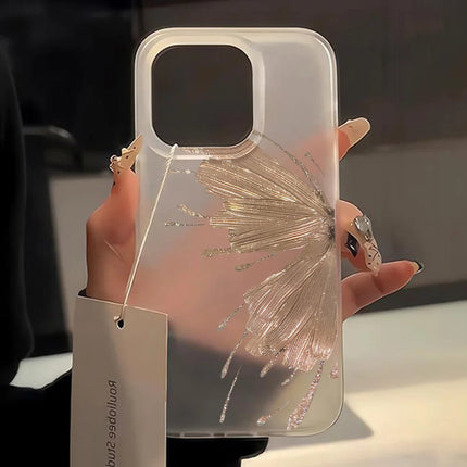 OKEYWOW gold butterfly phone case for iPhone, clear shockproof TPU cover with butterfly design for 11 to 17 Pro Max and Mini models.