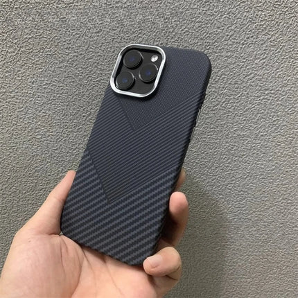 OKEYWOW iPhone Geometric Armor magnetic shockproof case in matte carbon finish for iPhone 17/16/15 Pro Max with camera frame protection