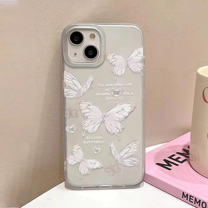 OKEYWOW gold butterfly iPhone case with clear TPU shockproof cover for 11, 12, 13, 14, 15, 16, 17 Pro Max, Mini, Plus models
