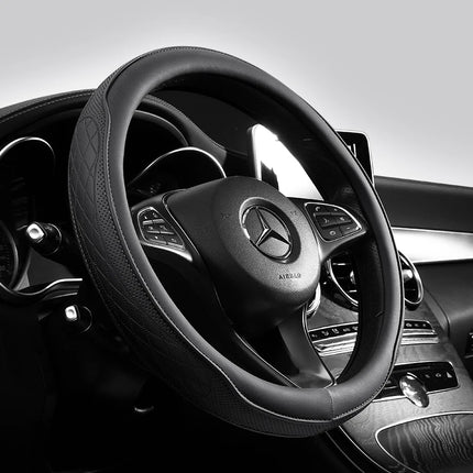 OKEYWOW Napa leather steering wheel cover, 15 inch universal perforated non-slip breathable car wheel cover in black