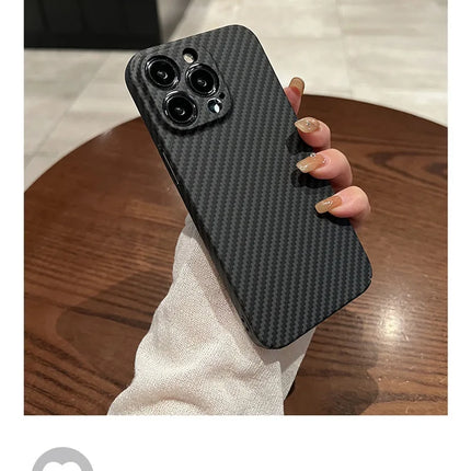 OKEYWOW iPhone carbon fiber case, ultra-thin hard back cover with camera protection for iPhone 11 to 17 Pro Max models