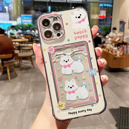 OKEWOW iPhone dinosaur silicone case with card slot for iPhone 12 Pro Max, soft cover featuring colorful dinosaur design