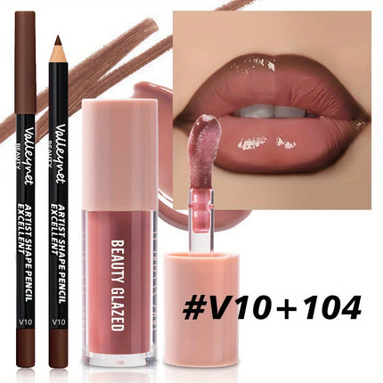 Velora Beauty 2pcs Velvet Lip Set Lip Liner & Lip Glaze Waterproof Long Lasting Matte