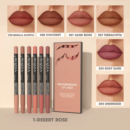 Velora Beauty 6pcs Nude Lip Liner Set Waterproof Matte Finish Non Smudge Smooth Crayon Pencils