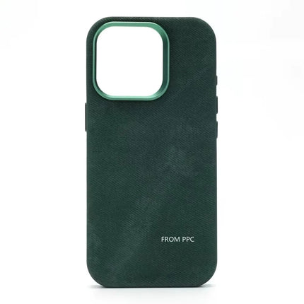 OKEYWOW iPhone 15 Pro Max flannel magnetic MagSafe case with matte finish and microfiber back, designed for wireless charging.