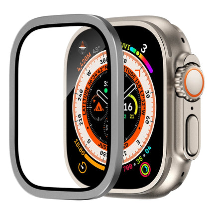 Apple Watch Ultra 3/2 49mm tempered glass metal bumper case by OKEYWOW with HD screen protector and shockproof cover.