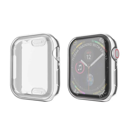 OKEYWOW Apple Watch silicone bumper case and screen protector for Series 9/8/7/SE, fits 38mm to 49mm models, protects and enhances watch.