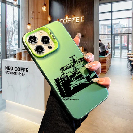 OKEYWOW iPhone formula car case with shockproof laser PC and TPU for models 11 to 17 Pro Max, XR, XS, 14, 13, 12, 16, 15