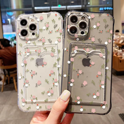 OKEYWOW iPhone flower wallet case with card holder for iPhone 16/15/14/13/12/11 Pro Max XR XS SE, soft cover with floral design.