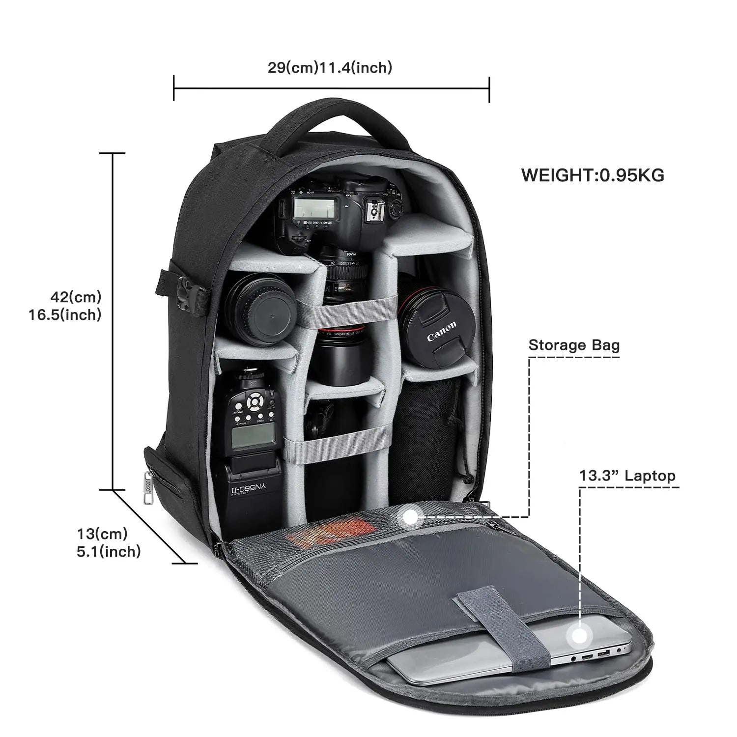 Waterproof Camera Backpack - DSLR/SLR Photography Bag with Tripod Holder & Removable Padded Insert for Canon/Nikon/Fuji/Sony