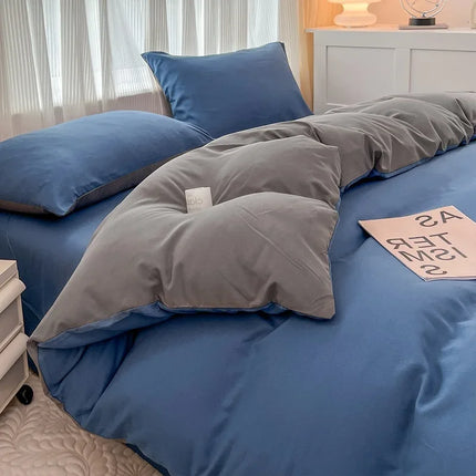 Okeywow solid color brushed fabric bedding set with duvet cover, pillowcases, bed sheet, and quilt cover in various sizes.
