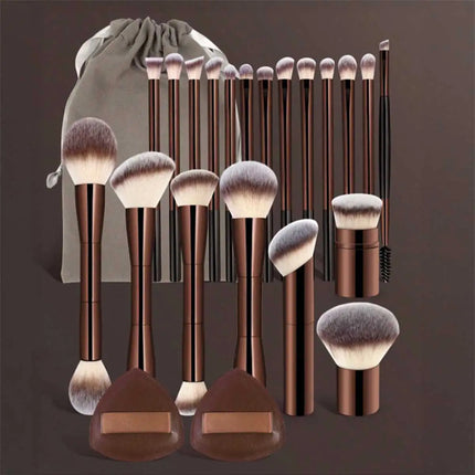 ProBlend 22-Piece Makeup Brush Set with Velvet Bag & Powder Puffs