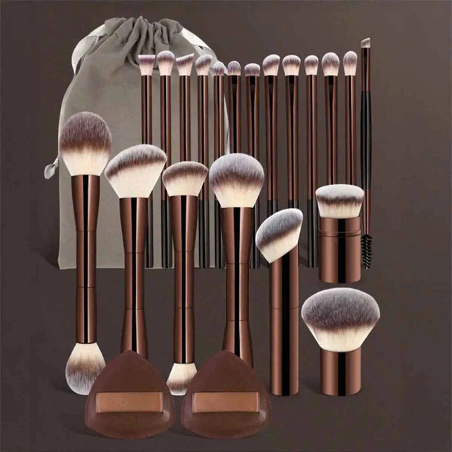 ProBlend 22-Piece Makeup Brush Set with Velvet Bag & Powder Puffs