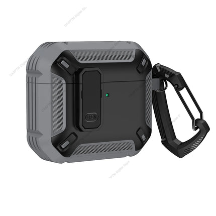 OKEYWOW AirPods 4 security lock case with TPU and PC protective cover, featuring a hook for 4th generation wireless earbuds.