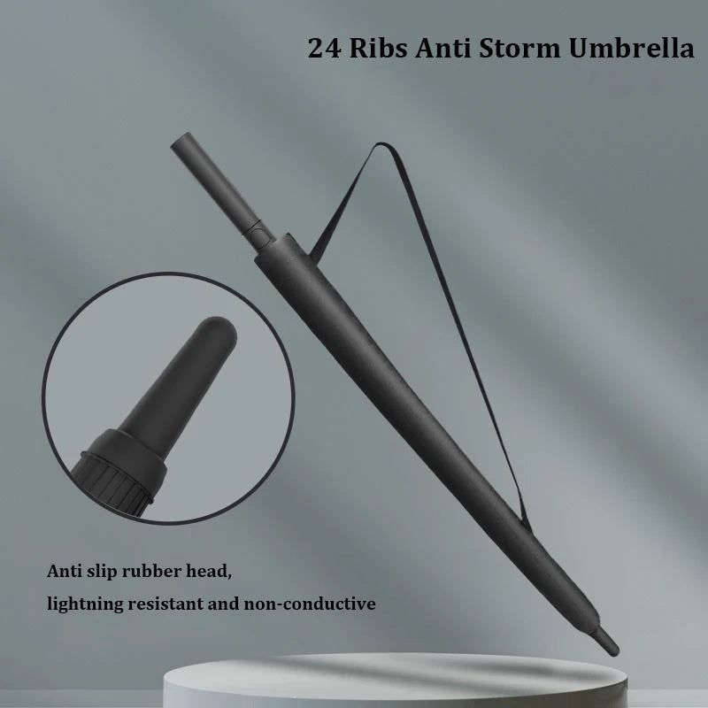 24 Ribs Long Handle Business Umbrella: Integrated Button, Automatic Opening, Wind-Resistant. Perfect for men and women seeking a large, durable parasol.