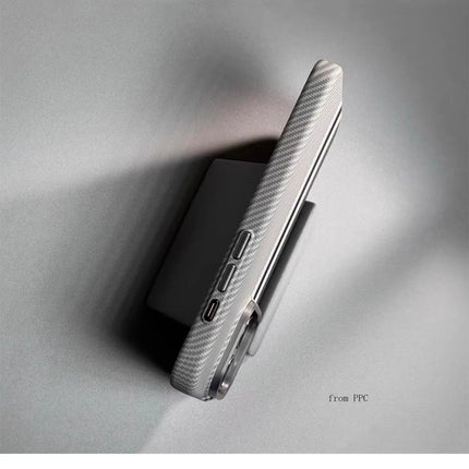 OKEYWOW iPhone 16/15/14 Pro Max carbon fiber magnetic MagSafe case with wireless charging and camera ring armor cover.