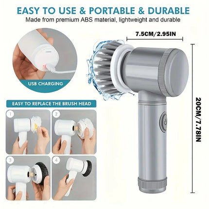 Cordless Electric Spin Scrubber with 5 Cleaning Brush Heads