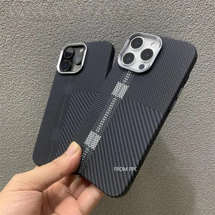 OKEYWOW iPhone 17/16/15 Pro Max carbon fiber plaid MagSafe case with magnetic charging and camera protection, hard cover.