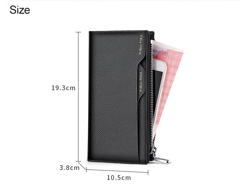 WilliamPOLO Male Genuine Leather Wallets Men Wallet Credit Business Card Holders Fashion Mobile Phone Bag Zipper Purse Handbag